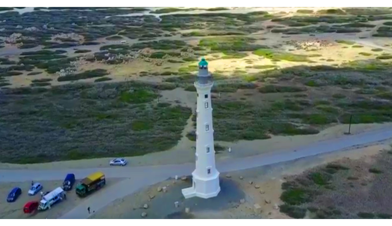 Aruba Tourism - California Lighthouse aerial view showcasing Aruba landmarks on TV Aruba